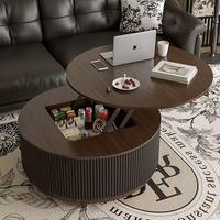 Table basse ronde moderne avec plateau relevable, table de salon avec tiroir de rangement et compartiment caché