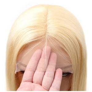 Peluca de Cabello Humano 100% Rubio Platino Liso Largo con Encaje Frontal y Parte Media Pre-Desplumada con Línea de Cabello <span class=keywords><strong>Natural</strong></span> para <span class=keywords><strong>Mujer</strong></span> Venta al por Mayor de Fábrica - Product Image 5