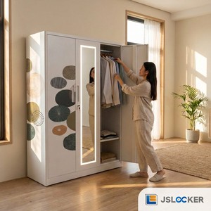 <span class=keywords><strong>Armadio</strong></span> in Acciaio con Specchio a Tutta Altezza, Mobile Contenitore in Metallo, Struttura KD per Camera da Letto, Dormitorio, Appartamento - Product Image 1