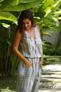 Increíble playa Grey de tinte de corbata suelta ajuste borla de Boho Maxi vestido con cintura elástica y V escote cadena para reforzar - Product Image 4