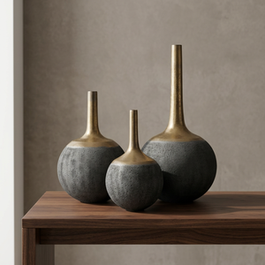 Handmade Bronze Tabletop Vase Set Minimalist Design Decorative Metal Vases - Product Image 1