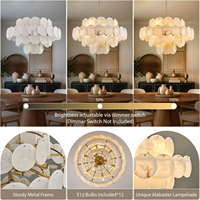 Lustre rond en albâtre D31.5, lustres à 4 niveaux en laiton et marbre pour plafond haut, luminaire suspendu moderne pour salon et salle à manger