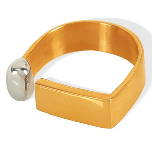 light luxury hollow u shape pearl <b>ring</b> creative geometric open <b>adjustable</b> 18k gold plated stainless steel non fade women finger - Product Image 1