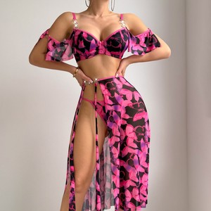 Body de lingerie sexy en résille transparente à imprimé léopard, dos nu, style licou, ajouré avec chaîne, pour la nuit de noces - Product Image 3