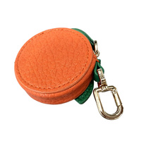 Dompet Koin Mini Bentuk Buah Lucu Mewah Bahan PU Oranye dengan Ritsleting, Gantungan Tas Kawaii, Dompet Portabel, Gantungan Kunci untuk Wanita