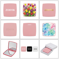 Miroir de maquillage pliable carré simple en plastique Zonyin, personnalisable avec logo, mini miroir de poche portable pour femme, idéal comme cadeau