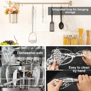 VOOVAO 手动长柄土豆捣碎器带削皮器 易于清洁 304 不锈钢 可用洗碗机清洗 - Product Image 5