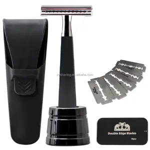 ZY Double Edge Safety Razor with Razor Holder Handmade Long Handle Safety Razors for Women/Men Ladies