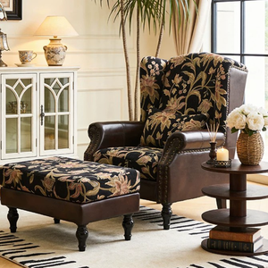 Fauteuil de salon américain rétro en <span class=keywords><strong>bois</strong></span> massif, fauteuil individuel décontracté en tissu pour salon - Product Image 5