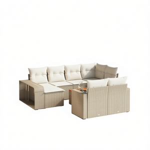 Set Divano da Giardino in Rattan Beige 6 Posti, Arredamento da Esterno Contemporaneo Resistente alle Intemperie, Divano Sezionale da Patio - Product Image 1