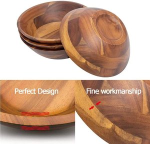 Nuevos productos Vajilla Frutero de madera de acacia personalizado <span class=keywords><strong>Comprar</strong></span> Ensaladera de madera grande - Product Image 4