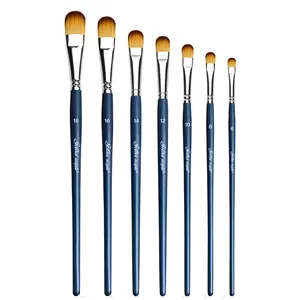 Set Of 7 Nylon Hair Wooden Long Handle Paint Brush Filbert Watercolor Acrylic School Face Paint Brush For Oil Painting Kit