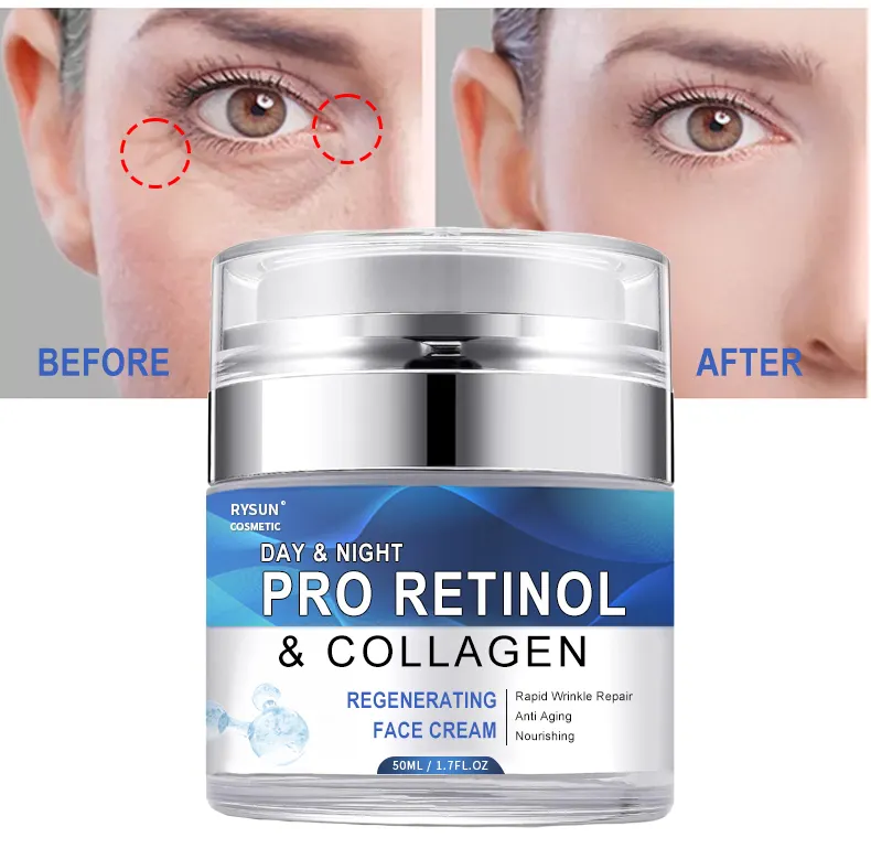 Pro krim pemutih Retinol alami, dengan asam Hyaluronic Dan kolagen Anti Penuaan hasil cepat untuk siang dan malam hari