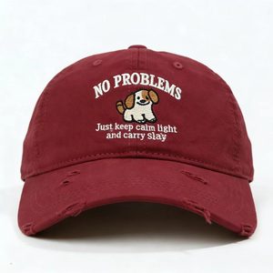 Cute Puppy Embroidery Distressed Baseball Cap Washed Cotton Adjustable Sun <b>Hat</b> <b>for</b> Casual Outdoor Sports - Product Image 4