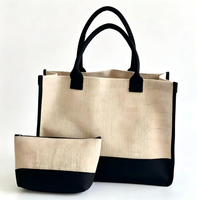 Sac fourre-tout en toile de jute 2-en-1 avec petite pochette, écologique et réutilisable, pour femme, idéal pour le travail et le shopping, logo personnalisable