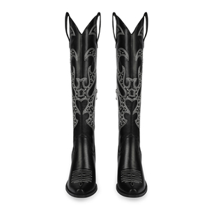Дизайнерские Сапоги с заклепками от производителя westkiss, женские высокие сапоги в западном стиле, черного цвета, женские ковбойские сапоги с вышивкой - Product Image 4