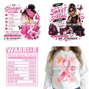 Adesivi DTF Termoadesivi Lavabili con Stampa 'Strong Women Faith Over Fear Breast Cancer Warrior' Pronti per la Stampa su Felpe con Cappuccio - Product Image 1