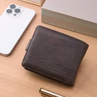 Dompet Pria dengan Ritsleting PU, Kasual Bisnis, Tipis, Pendek, Multi-Kartu, Kantong Koin, Lapisan Poliester
