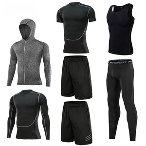 ชุดออกกำลังกาย7ชิ้นของผู้ชายชุดออกกำลังกายรัดรูปสีดำคลาสสิกชุดออกกำลังกายรัดรูป - Product Image 5