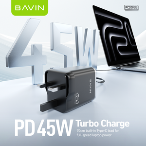 Chargeur mural intelligent rapide à double port BAVIN <span class=keywords><strong>Telephone</strong></span> <span class=keywords><strong>Portable</strong></span> PC2085E 45W avec câble de charge rétractable de 70 cm - Product Image 5