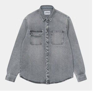 Chemises personnalisées pour adolescents Chemises en jean découpées pour hommes Veste en jean 100% coton Chemise en denim <span class=keywords><strong>noir</strong></span> décontractée pour hommes - Product Image 1