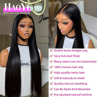 Perruque frontale 13*4 avec fermeture, cheveux humains brésiliens lisses et raides, couleur ombrée, pour femmes noires, style naturel