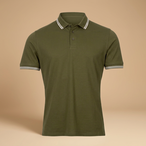 Polo à manches courtes pour homme en coton piqué vert olive, décontracté, couleur unie, anti-plis, avec boutons - Product Image 3