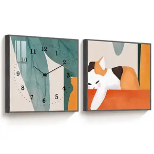 ساعة حائط على شكل قطة كسولة، علاج لطيف بسيط للأطفال يشبه القطة ساعة حائط مربعة على شكل القطة والساعة