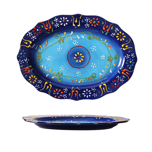 Gaya Bohemian Set Piring Makan Malam, Seperangkat Peralatan Makan Malam Tabung, Sumpit, Piring Makan Lukisan Tangan Porselen Pola Mengkilap - Product Image 6