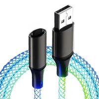 Kabel Transfer Data cantik 60W 1Meter/3.3 kaki, kabel pengisian daya cepat kecepatan tinggi RGB mengalir LED kabel pengisian daya USB kabel ponsel bersinar