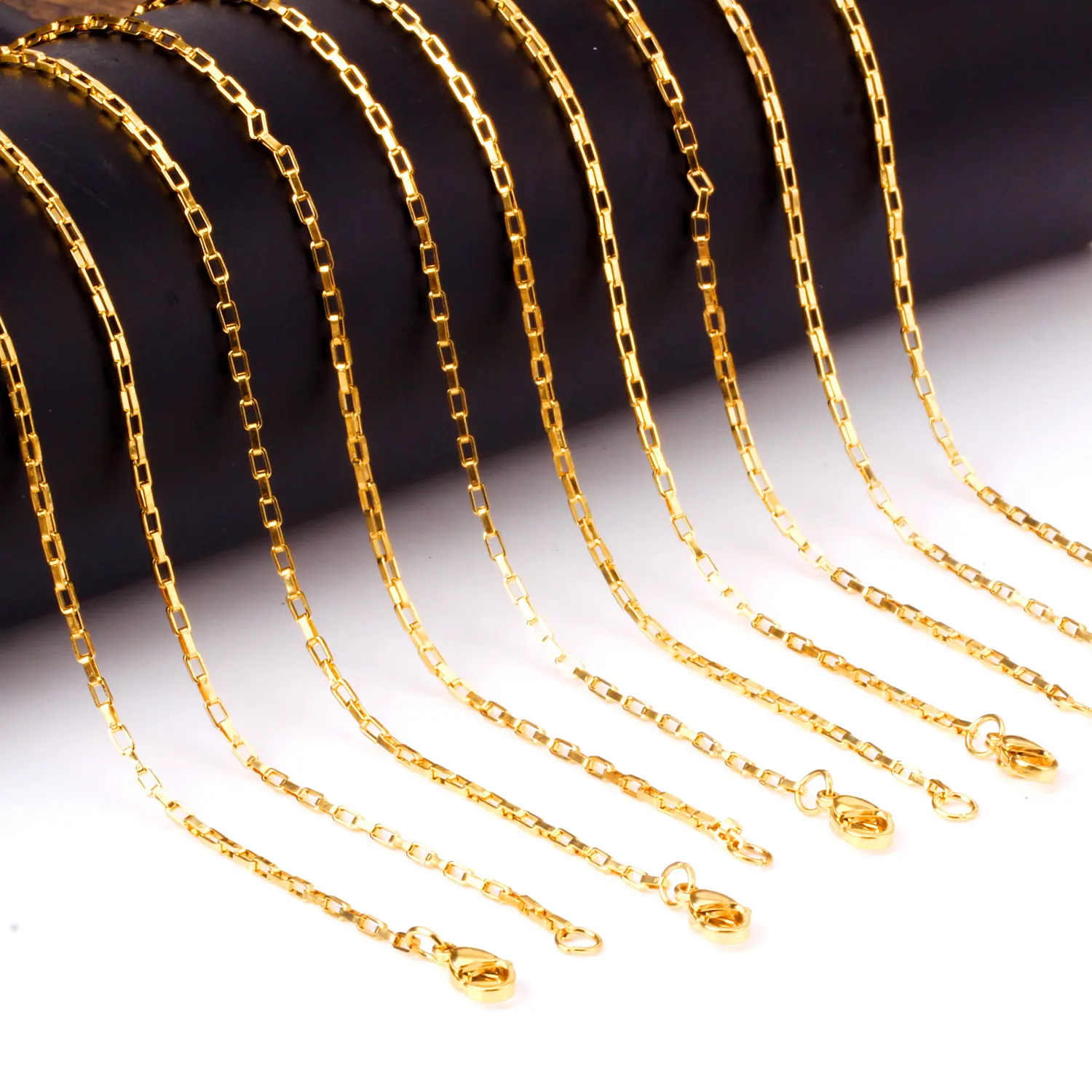 14K Gold Plated 10pcs/set Stainless Steel Necklace Black/Steel Silver Rose Gold Jewelry Chains for Women/Men