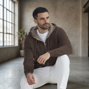 Sweat à capuche d'hiver marron uni de haute qualité pour homme, 100 % cachemire écologique tricoté, anti-boulochage, ODM - Product Image 2