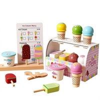 Jeu de magasin d'alimentation en bois pour enfants avec pelle, cornets, bâtonnets glacés, comptoir de crème glacée Montessori