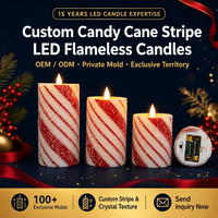 Ensemble de 3 bougies LED sans flamme à rayures canne à sucre OEM, effet flamme vacillante 3D, en cire véritable, à piles, pour décoration de Noël à la maison