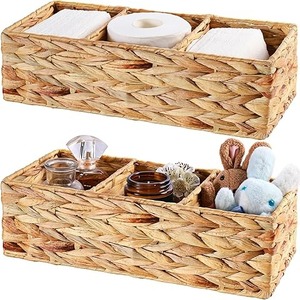 Natural Water Hyacinth <b>Baskets</b> Hand-Woven Water Hyacinth <b>Storage</b> <b>Baskets</b> 3 Section <b>Wicker</b> <b>Storage</b> <b>Basket</b> for Pantry Shelves - Product Image 1