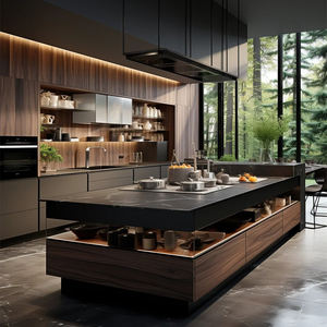 Mobile da <span class=keywords><strong>Cucina</strong></span> Modulare di Lusso Nero Opaco, Stile Moderno, Ecologico, Armadio in Legno Personalizzato, Isola con <span class=keywords><strong>Cassetti</strong></span> in Resina Laminata - Product Image 5