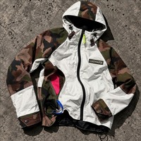 Veste coupe-vent à capuche camouflage blanc personnalisée, fermeture éclair, panneau contrastant, veste utilitaire décontractée pour homme, streetwear