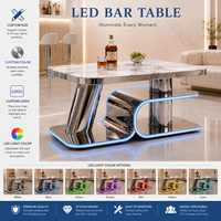 Lampe de table LED rectangulaire pour table haute de bar, plateau aspect marbre, structure métallique pour mobilier de bar de discothèque