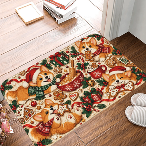 Alfombra de Franela Personalizada al por Mayor con Estampado Completo de Corgi Navideño, Antideslizante, 50x80cm, para Cocina y Garaje - Product Image 4