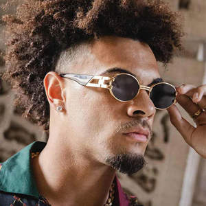 نظارات شمسية قوطية بيضاوية للرجال نظارات شمسية فاخرة كلاسيكية مستديرة بإطار معدني نظارات حماية UV400 نظارات عصرية - Product Image 1