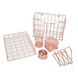 OEM & wholesale office & home supply-Juego de <span class=keywords><strong>mesa</strong></span> organizador de escritorio de metal de oro rosa, conjunto estacionario, 6 uds. - Product Image 1