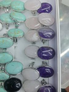 Prix d'usine en gros bague de doigt réglable bague de pierres précieuses naturelles obsidienne noire améthyste opale anneaux pour femmes hommes - Product Image 5