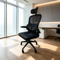 Chaise de bureau ergonomique à dossier haut en maille avec appui-tête réglable, support indépendant, accoudoirs relevables et pivotants pour ordinateur