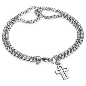 Bracciali Classici con Perle a Doppio Strato per Uomo, Ciondolo a Croce e Faccina Sorridente, Gioielli di Marca - Product Image 1