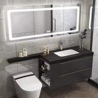 Nouvelle Table de Toilette Murale Moderne Haut de Gamme en PVC Résistant à l'Eau avec Lavabo en Céramique pour Hôtel - Modèle 2025 à Prix Réduit