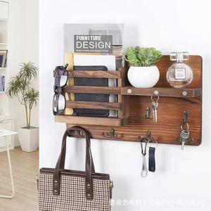 Wooden Wall Key <b>Rack</b> With Hooks And Storage <b>Shelf</b> For Entryway Living Room Organization - Product Image 1