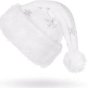 Chapeau blanc en peluche brodé SOLPOP pour Noël avec paillettes en velours et flocons de neige pour hommes et femmes, idéal pour la décoration de fête de Noël - Product Image 6