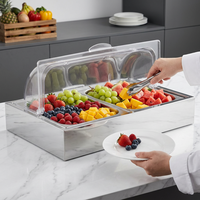 Nampan Sajian Persegi Panjang Stainless Steel Yurtrain dengan Kotak Es 9L, Nampan Makanan Buffet dengan Kompartemen untuk Menjaga Makanan Tetap Segar