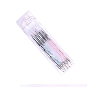Lot de 5 pinceaux à double embout pour nail art avec manche diamanté, outils de peinture pour pétales de fleurs, de pointillage et de liner pour gel français, tailles 5, 6, 9, 12, 13 mm - Product Image 5