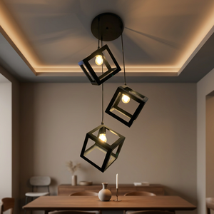 โคมไฟเพดานทรงสี่เหลี่ยมสีดำ LED E14 6000K แสงเดย์ไลท์ ปรับความสูงได้ โครงเหล็ก สำหรับห้องนั่งเล่น - Product Image 2